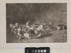 Két picador csapatot egyenként megdönt egyetlen bika alkotó: Francisco de Goya