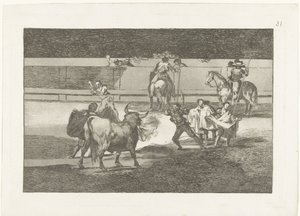 Bullfighter találkozott brandende banderillas tűzsávok Bikaviadal (sorozat címe) Stierenvechten (sorozat címe) alkotó: Francisco de Goya