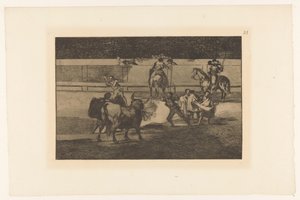 Bullfighter találkozott brandende banderillas tűzsávok Stierengevecht (sorozat címe) La Taureamachie (sorozat címe) Bikaviadal (sorozat címe) alkotó: Francisco de Goya