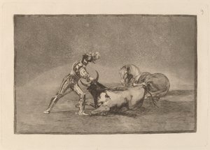 Egy spanyol lovag megöli a bikát, miután elvesztette a lovát alkotó: Francisco de Goya