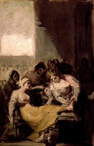 A portugál Szent Isabel gyógyítja a beteg nő sebeit alkotó: Francisco de Goya
