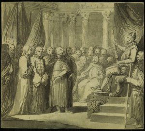 IV. Vaszilij Ivanovics Shuisky cár III. Zsigmond király előtt Vasa, XVIII. század vége.