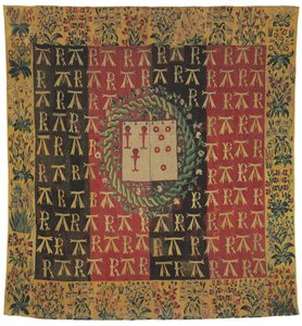 Fegyveres mille-fleurs kárpit, amely Robert Chabot és Antoinette d"Illiers karját ábrázolja, 1503 körül