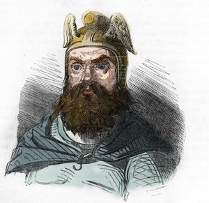 Attila (395-453) hun király portréja – rajz Franco Mistrali 1843-as „I misteri del vaticano” című művéből