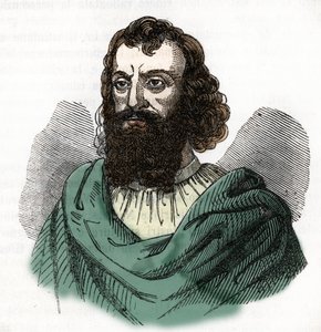 I. Justinianus császár (482-565) portréja (I. Justinianus) rajza Franco Mistrali „I misteri del vaticano” című művéből, 1843