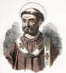 Libere (Liberius) pápa (352-366) portréja, metszet az „I misteri del vaticano”-ból, Franco Mistrali 1843-ból alkotó: Franco Mistrali