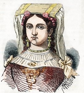 A római nemes Marozie Iere (Mariuccia, Mariozza vagy Marousie of Tusculum) (kb. 890-932/937), Theophylakte és I. Theodora, az Ősi (maroziai római nemesnő, aki III. Szergiusz pápa állítólagos szeretője) lányának portréja rajzból. – Uram