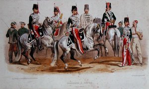 Francia lovas katonák a második birodalom idején (színes litho) alkotó: Francois Hippolyte (after) Lalaisse
