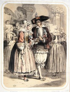 Menyasszony és vőlegény a Saille régióból, Franciaország, 1850 körül (színes litó)