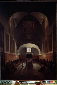 "A kórus belseje a Santa Maria della Concezione dei Cappuccini templomban a Piazza Barberini Rómában" Francois Marius festménye alkotó: Francois-Marius Granet