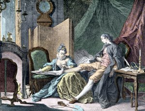 La Courtesan amoureuse: Nő, aki eltávolítja a férfi fenekét - metszet ap. Hentes