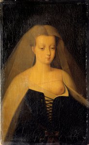 Agnes Sorel (1422-1450) portréja (Beaute sur Marne hölgye) (Beaute-sur-Marne), VII. Károly király (1422-1461) kedvence Melle meztelen. Philippe Comairas (1803-1875) festménye Francois Clouet nyomán. 1833 V. 0,3x0,19 m Versailles, cha múzeum