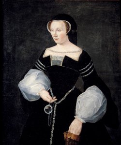 Diane de Poitiers, Breze hölgy, Valentinois hercegnő (1499-1566) portréja – 1531-ben meghalt férje, Louis de Breze gyászát (özvegyi jelmezben) viseli, és tükröt tart a kezében 1550 körül. Francois Clouet (kb. 1