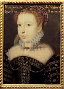 Marguerite de Valois (1553-1615) portréja vagy Francois Clouet Margot királynő festménye (kb. 1515-1572) 16. század V. 0,24 X 0,31 m Chantilly, Musee Conde
