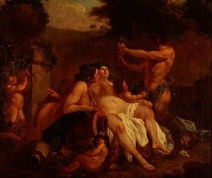 Bacchus mulatság egy kőurna mellett a Dellben alkotó: Francois (circle of) Boucher