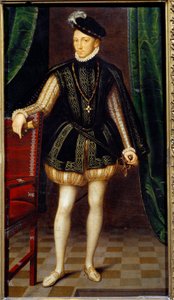 IX. Károly (1550-1574) francia király portréja lábán. Francois Clouet (1515-1572) műhelyének festménye