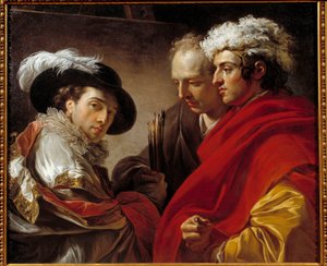 Három férfi portréja (A művész, az építész Pierre Rousseau és egy ismeretlen) Francois Andre Vincent (1746-1816) festménye 1775 V. 0,81x0,98 m .