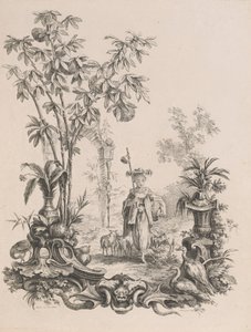 Fiatal kínai lány sétál, birkáival körülvéve, kb.1740-50.