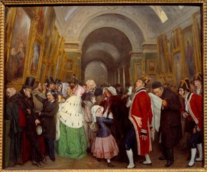 Négy óra a Grande Galerie du Louvre éves festészeti bemutatójának szalonzárásán. Francois Auguste Biard (1798-1882) festménye 1847 V. 0,57x0,67 m