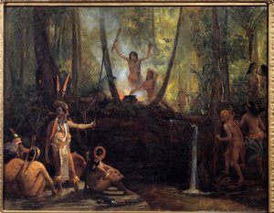 Curare gyártása a bresiliai erdőben Curare kinyerése, az Amazonas fák szőlőiből származó anyag, amely bénulást okoz. Francois Auguste Biard (1799-1882) festménye, 19. századi La Rochelle, Musee du Nouveau Monde