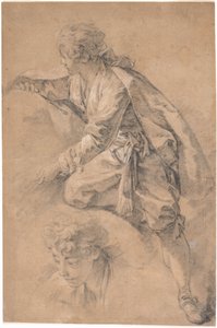Egy fiatal, félig térdelő helyzetben, mindkét karját kinyújtva alkotó: François Boucher