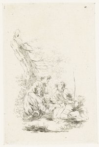 Három ember ül egy fa mellett alkotó: François Boucher