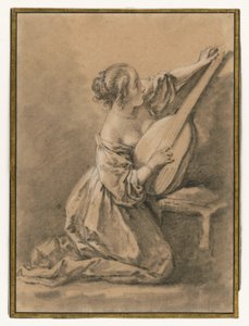 Térdelő fiatal nő, aki egy lantot hangol alkotó: François Boucher
