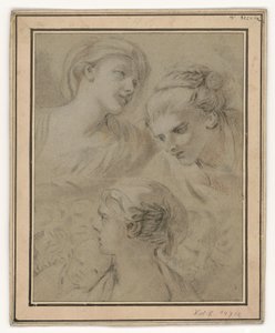 Arckifejezés-tanulmányok, amelyek példaként különböző érzelmeket ábrázolnak alkotó: François Boucher