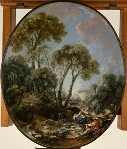 Tájkép halásszal és egy fiatal nővel alkotó: François Boucher
