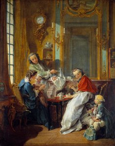 Ebédjelenet polgári belső térben. Francois Boucher (1703-1770) festménye 1739 V. 0,81x0,65 m alkotó: François Boucher