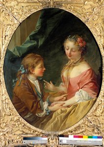 Három dologból csinálsz egyet? Galáns jelenet. Francois Boucher (1703-1770) festménye. 1734 Magángyűjtemény alkotó: François Boucher