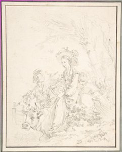 Paraszti lány, aki társai kíséretében ökrön lovagol alkotó: François Boucher