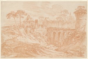 Tájkép toronnyal és híddal alkotó: François Boucher