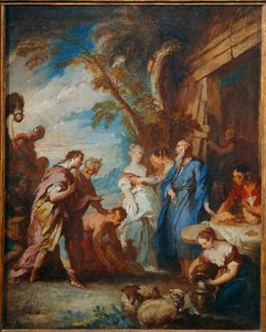 Rebeka átveszi Ábrahám ajándékait Eliezertől ... alkotó: François Boucher