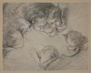 Hat angyalfej a felhők között alkotó: François Boucher