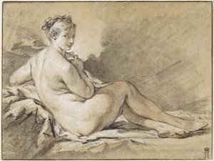 Tanulmány egy női aktról – Francois Boucher (1703-1770). Szangvinikus, fekete-fehér kréta papíron