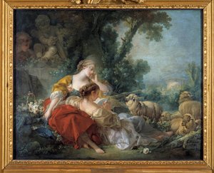 A Barátság Iskolája jelenet bucolique: két pásztor és a csorda. Francois Boucher (1703-1770) festménye 1760 Karlsruhe. Staatliche Kunsthalle alkotó: François Boucher