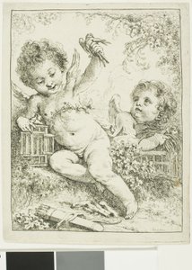 Két putti egy madárral alkotó: François Boucher