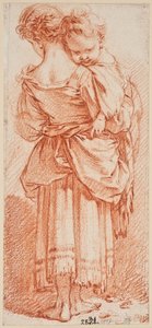Fiatal nő, karjában gyermekkel, hátulról nézve alkotó: François Boucher