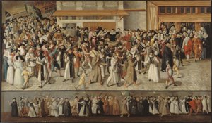 A Liga felvonulása az Île de la Cité-n, a Notre-Dame-ból indulva, 1590 körül (olaj)