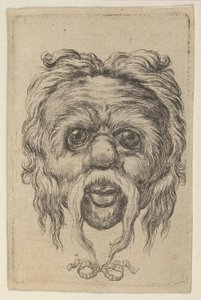 Álla alatti szalaggal átkötött hosszú bajuszú maszk, a Divers Masques-tól, kb. 1635-45. alkotó: Francois Chauveau
