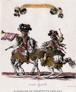 Perzsa hangdob és trombita a XIV. Lajos király (1639-1715) körhinta alatt alkotó: Francois Chauveau