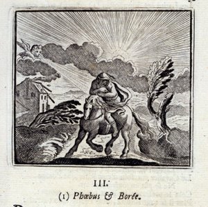 Phebus és Boree. Jean de La Fontaine (1621-95) meséi. Illusztráció: Francois Chauveau (1613-1676). 1728-as kiadás. alkotó: Francois Chauveau