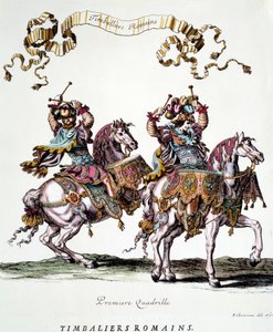 Római hangdobozok a XIV. Lajos király (1638-1715) által 1662-ben adott körhintában Francois Chauveau (1613-1676) metszete 17. századi magángyűjtemény