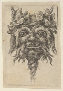 Szatír maszk spirál alakú szakállal és borostyánnal minden szarv körül, a Divers...-től, kb. 1635-45.