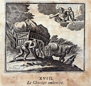 A Chartier zavarja. Jean de La Fontaine (1621-95) meséi. Illusztráció: François Chauveau (1613-1676). 1728-as kiadás. alkotó: Francois Chauveau
