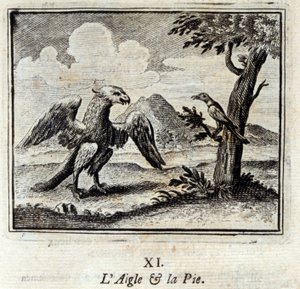 A Sas és a Pius. Jean de La Fontaine (1621-95) meséi. Illusztráció: François Chauveau (1613-1676). 1728-as kiadás. alkotó: Francois Chauveau