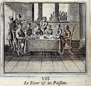 A nevetés és a Halak. Jean de La Fontaine (1621-95) meséi. Illusztráció: François Chauveau (1613-1676). 1728-as kiadás. alkotó: Francois Chauveau