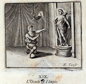 Az Orákulum és az Istentelen. Jean de La Fontaine (1621-95) meséi. Illusztráció: Francois Chauveau (1613-1676). 1728-as kiadás. alkotó: Francois Chauveau