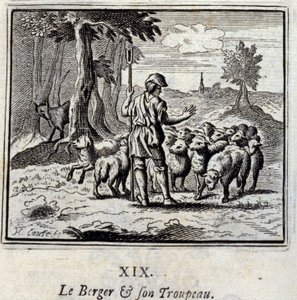 A pásztor és a nyája. Jean de La Fontaine (1621-95) meséi. Illusztráció: François Chauveau (1613-1676). 1728-as kiadás. alkotó: Francois Chauveau